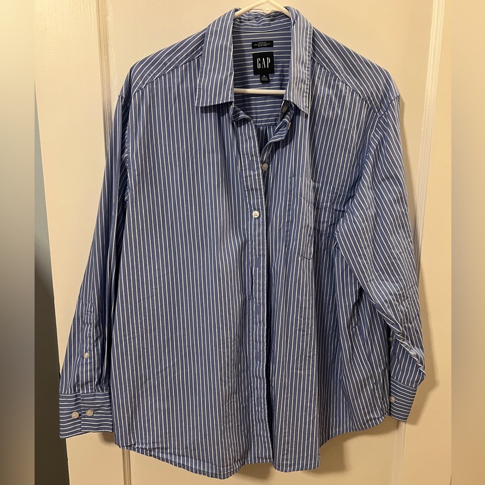 GAP Blue and White Striped Button Down Shirt. “The Big Shirt”